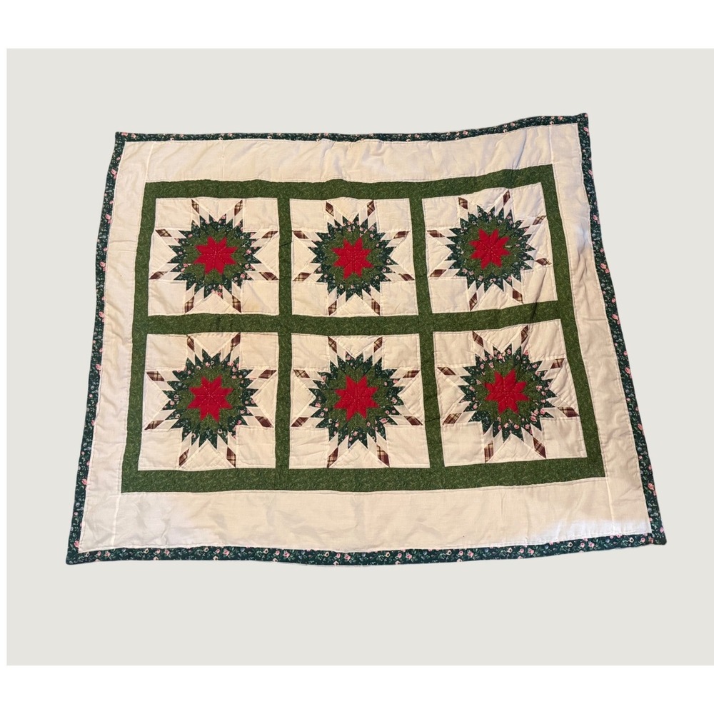 Unbranded Star Patchwork Quilt Unisex 58x48 Green Red Good Holiday Farmhouse